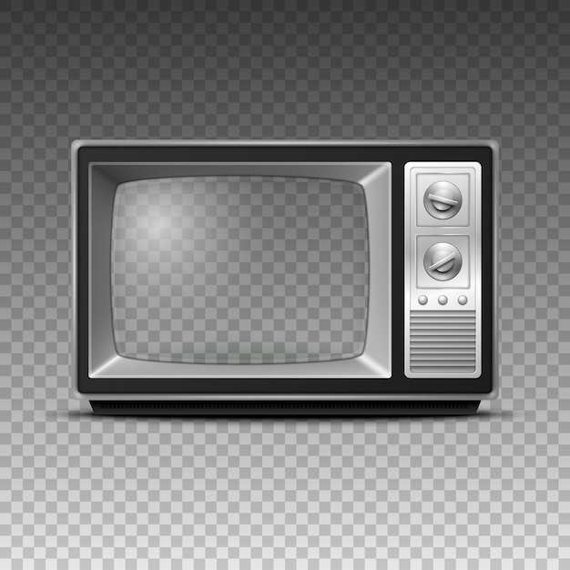 Receptor de TV retro vectorial 3D realista en primer plano aislado en un televisor vintage blanco