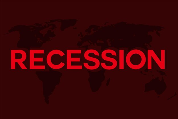 Recesión y economía global Ilustración del mapa del mundo rojo para la plantilla de fondo