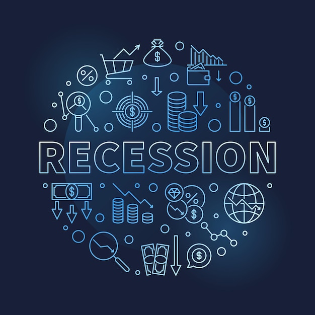 Recesión vector redondo contorno azul banner Crisis financiera ilustración