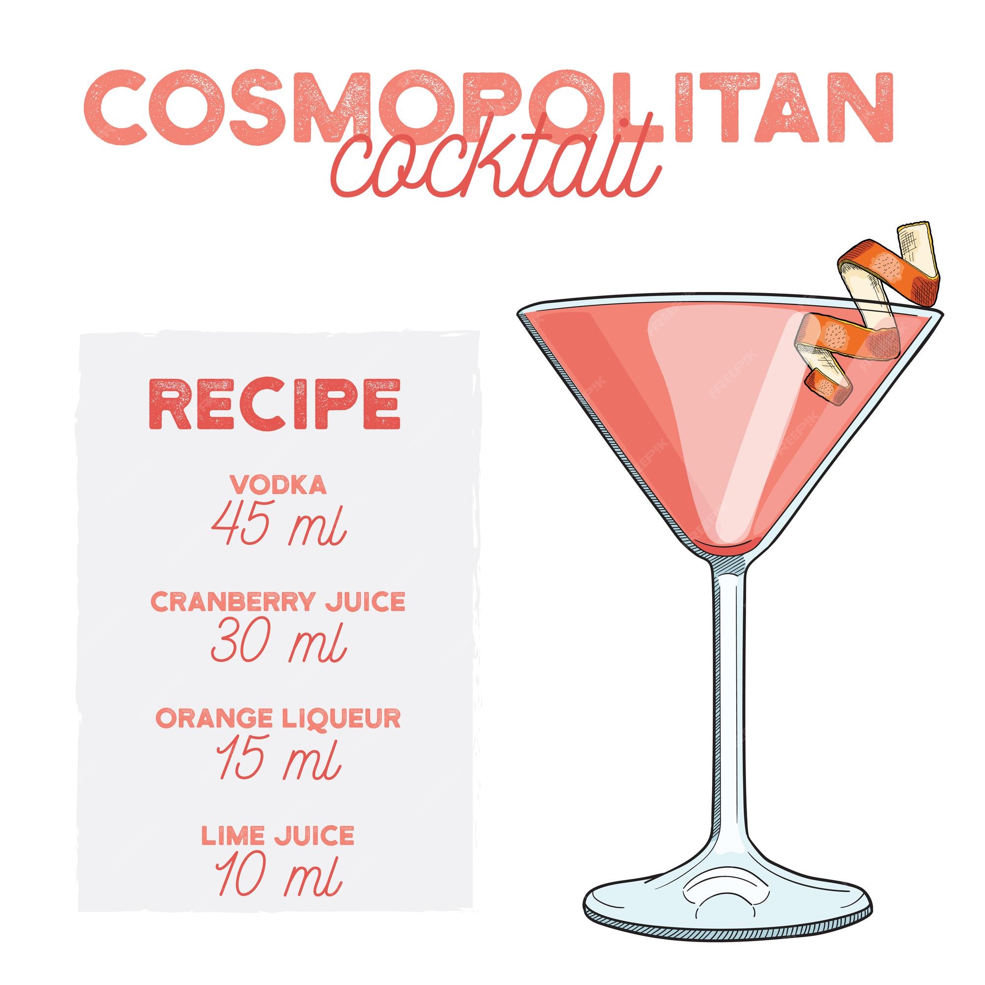 Receta de bebida de cóctel cosmopolltan | Vector Premium