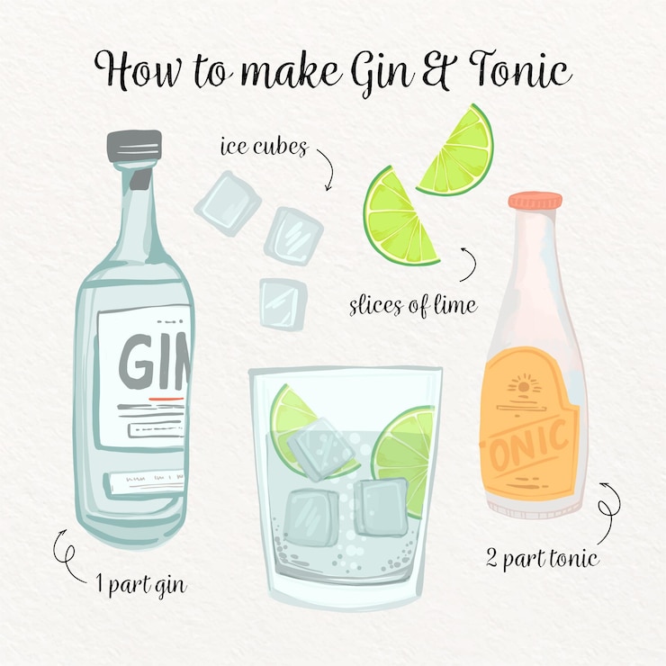 Vector receta de cóctel de gin tonic