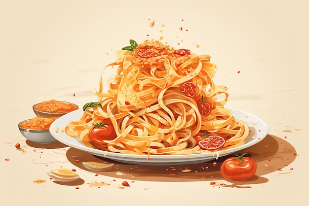Vector receta de menú de espagueti de pasta roja italiana bola de carne de pasta espagueti menú de fideos de cerca
