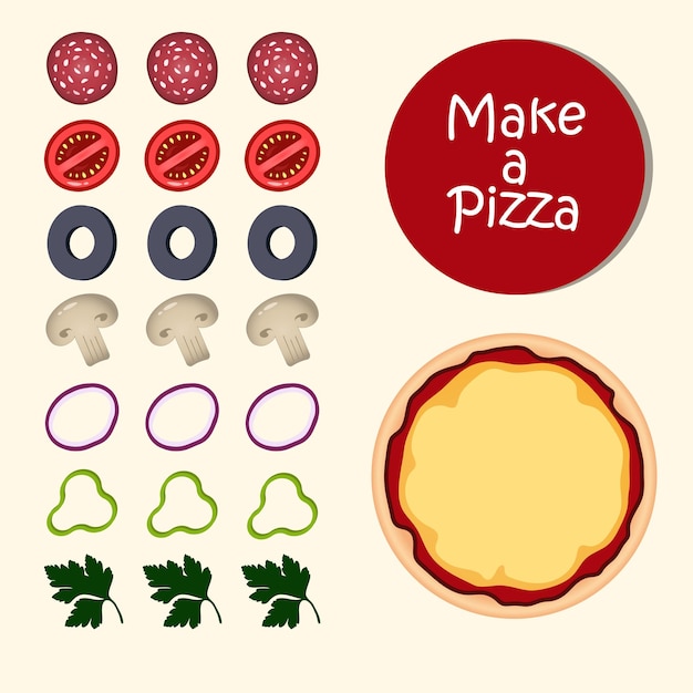 receta de pizza Imagen vectorial de pizza con varios ingredientes