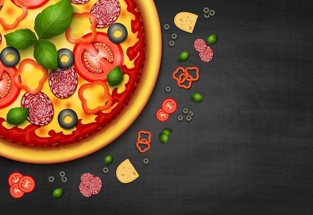 Receta de pizza vectorial realista o fondo de menú