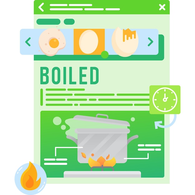 Receta simple para el icono plano de vector de huevo hirviendo