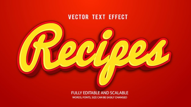 Recetas 3d vector de efecto de texto editable con lindo fondo