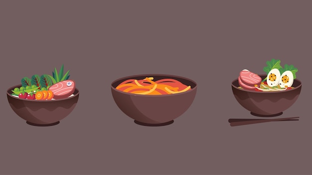 Recetas de comida asiática platos ilustración aislada