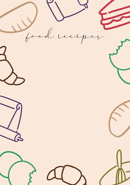 Vector recetas de comida de diseño de papel con borde de arte lineal