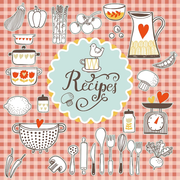 Recetas concepto tarjeta cocina vintage en vector