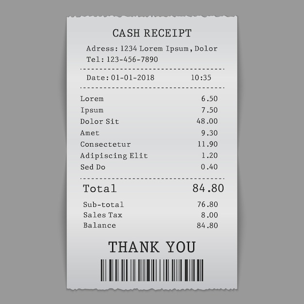 recibo de venta en efectivo de papel