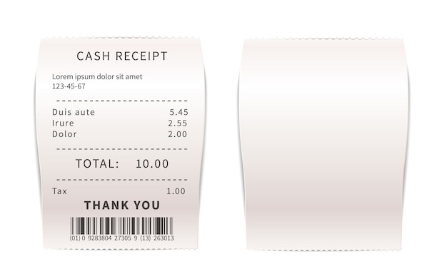 Recibos de ventas realistas, facturas de compras blancas. Cheques financieros de papel en blanco