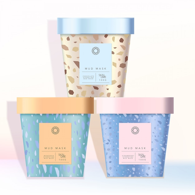 Reciclable helado taza de papel jarra jarra para comida merienda cosméticos cuidado de la piel cuidado de la salud niño niños juguetes productos patrón de mármol