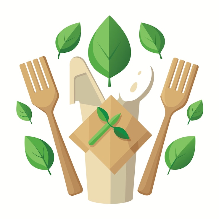Vector reciclado ecológico horquilla de cuchara de madera desechable y papel de servilleta en vista superior aislados en tabla blanca