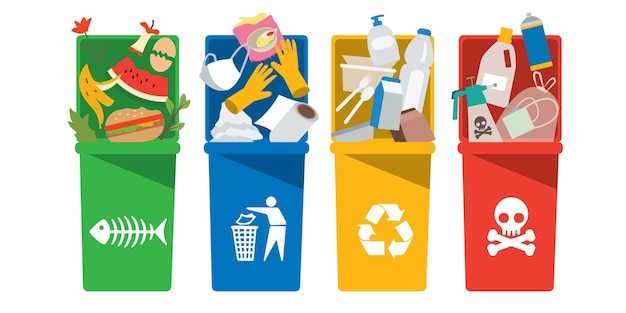 Reciclaje de basura para clasificar el vector de ilustración de basura