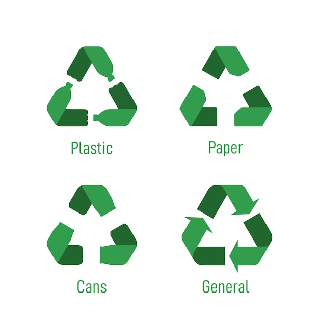 Vector el reciclaje canta con etiquetas o pegatinas de materiales de productos de desecho