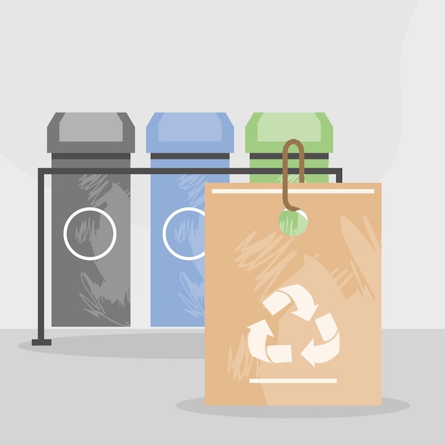 Reciclaje de contenedores y bolsa de papel