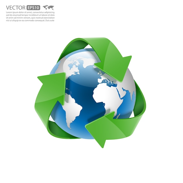 Reciclaje global, flecha alrededor del mundo.vector