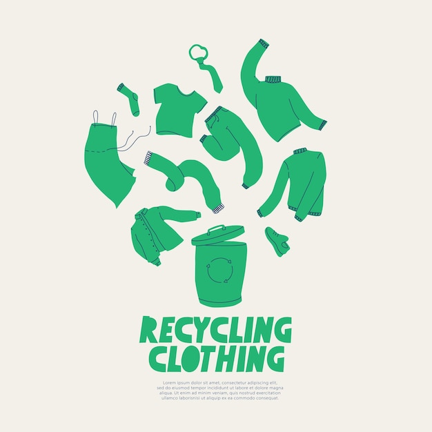 Reciclaje de ropa Un cartel que pide el reciclaje de ropa, calzado y textiles Ilustración plana de tendencia vectorial