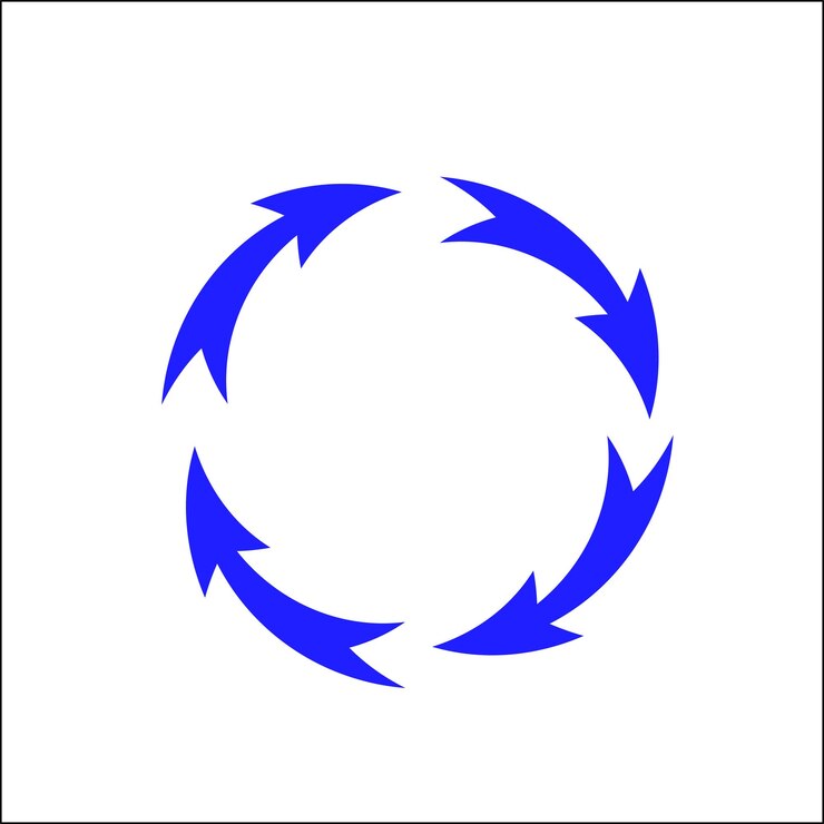 Reciclar flecha de color azul sobre fondo blanco