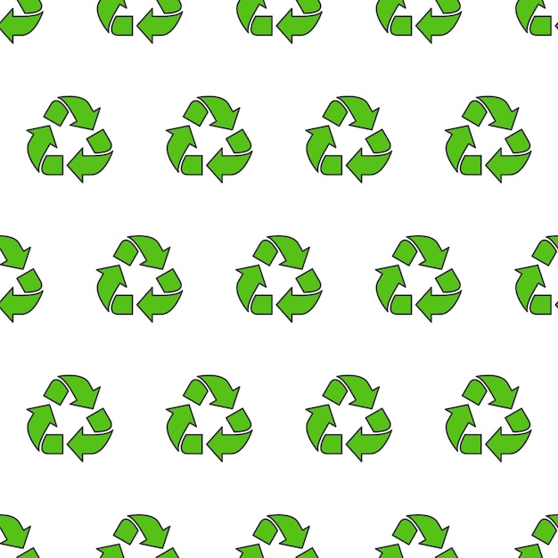 Reciclar triángulo de patrones sin fisuras sobre un fondo blanco. ilustración de vector de tema reciclado verde ecológico