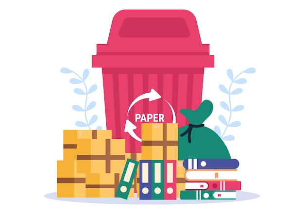 Recicle el proceso con papel de basura para proteger el medio ambiente ecológico adecuado para pancartas, fondos y web en ilustración plana