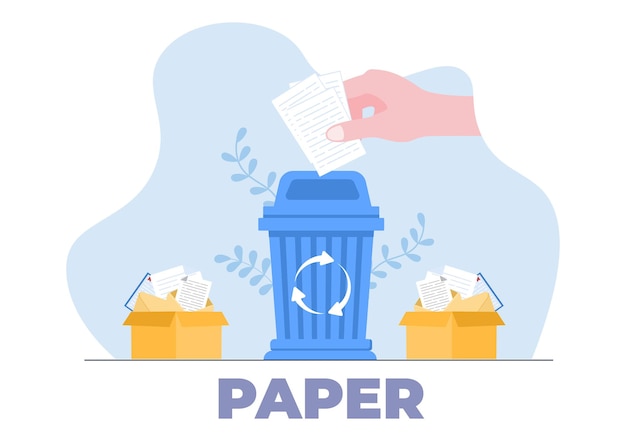 Recicle el proceso con papel de basura para proteger el medio ambiente ecológico adecuado para pancartas, fondos y web en ilustración plana