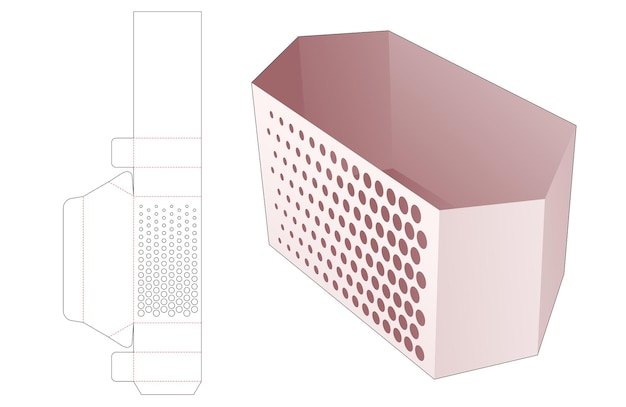 Recipiente hexagonal con plantilla troquelada de puntos de semitono estampados
