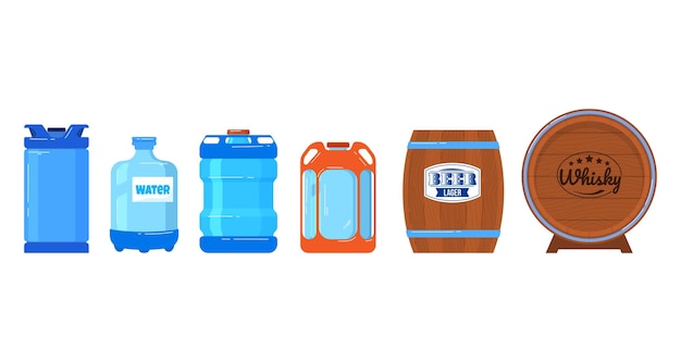 Recipiente de uso de contenedor vacío aislado en la ilustración de vector de estilo plano de diseño de equipo de almacenamiento de tanque de gasolina blanco