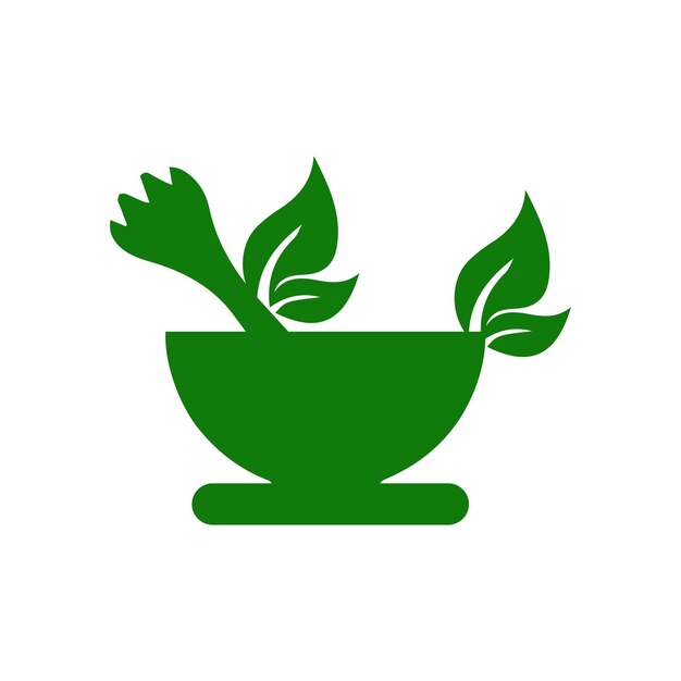Recipiente verde con hojas sobre él con un fondo blanco.