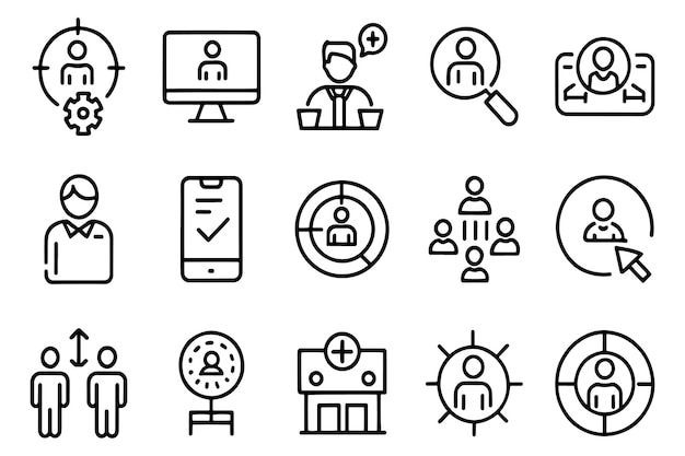El reclutamiento de empleados y la caza de cabezas relacionadas con los íconos de contorno de trazos editables se establecen ilustración vectorial plana aislada en fondo blanco