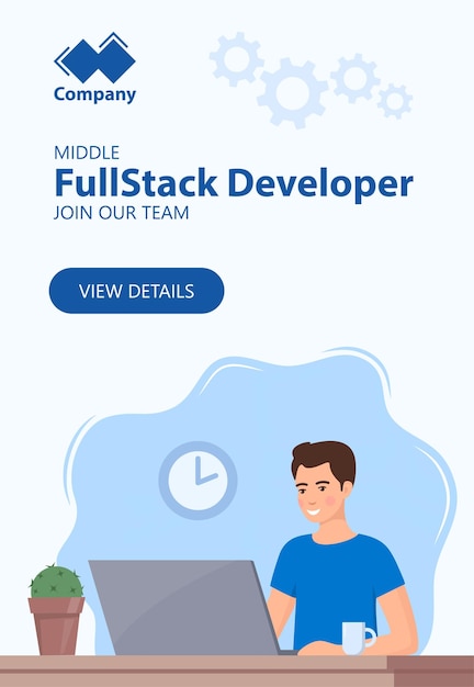 Reclutamiento web banner horizontal concepto Full Stack Developer necesita joven