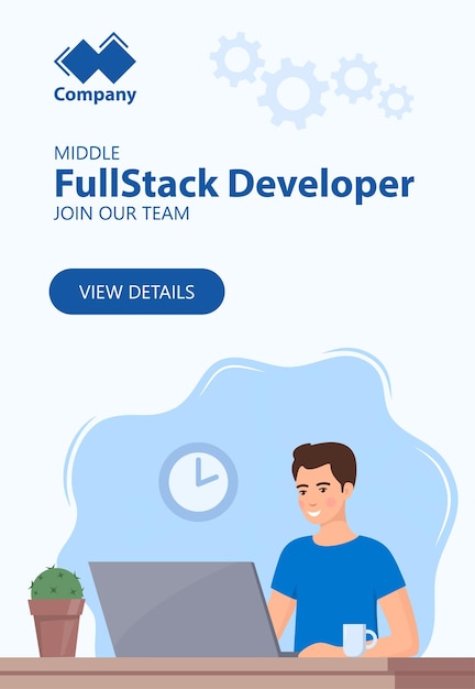 Reclutamiento web banner horizontal concepto full stack developer necesita joven
