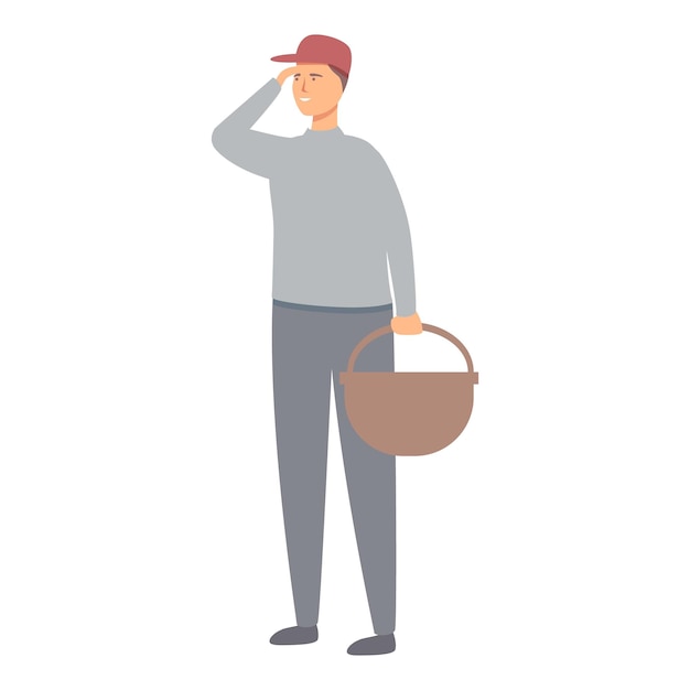 Recoger setas con icono de gorra vector de dibujos animados Recoger paseo soleado Paseo de otoño hongo