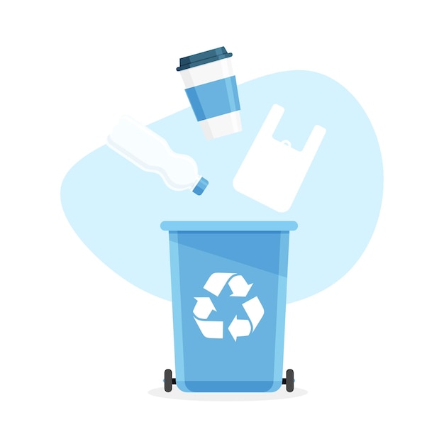 Recolección de basura plástica en contenedores de reciclaje clasificación de la basura concepto de protección del medio ambiente