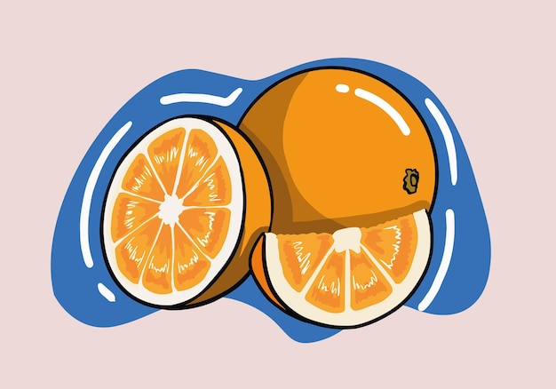 Recolección de frutas naranjas. Un conjunto de íconos de frutas naranjas, rodajas, naranjas cortadas por la mitad, círculos.