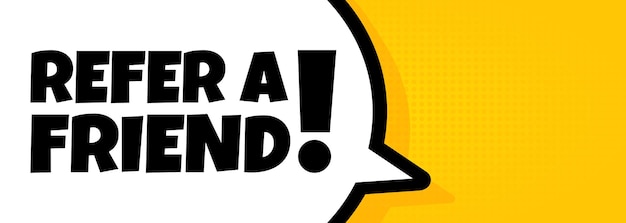 Recomendar un amigo. Banner de burbujas de discurso con el texto Recomendar a un amigo. Altoparlante. Para negocios, marketing y publicidad. Vector sobre fondo aislado. EPS 10.