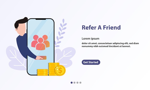 Vector recomendar a un amigo diseño de concepto las personas comparten información sobre referencias y ganan dinero