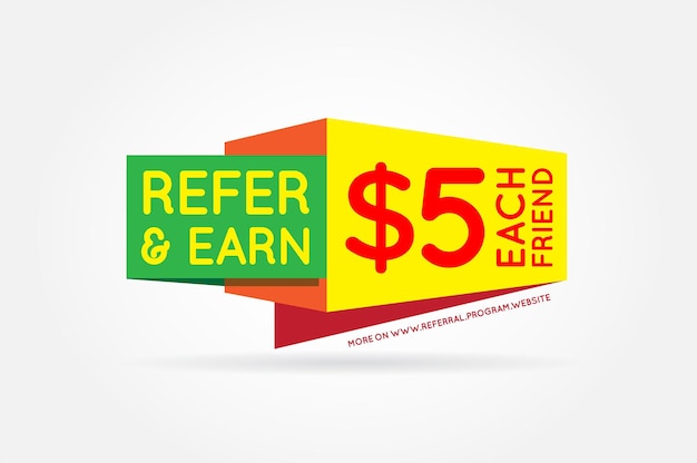 Recomiende a un amigo una colorida pancarta o afiche Campaña de referencia Recomiende y gane dinero Programa de afiliados Vector