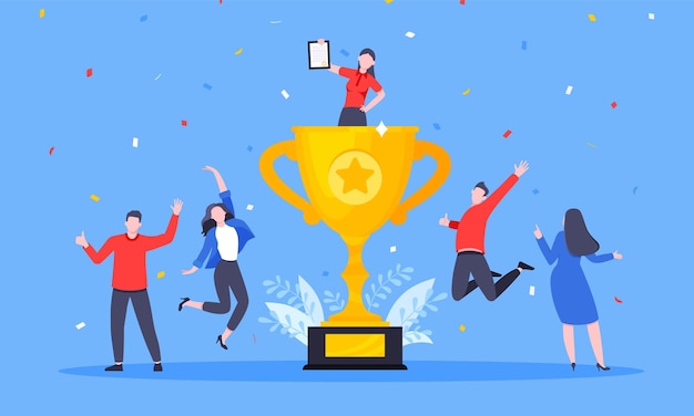 Reconocimiento de los empleados o orgullosos trabajadores del mes concepto de negocio vector de diseño de estilo plano