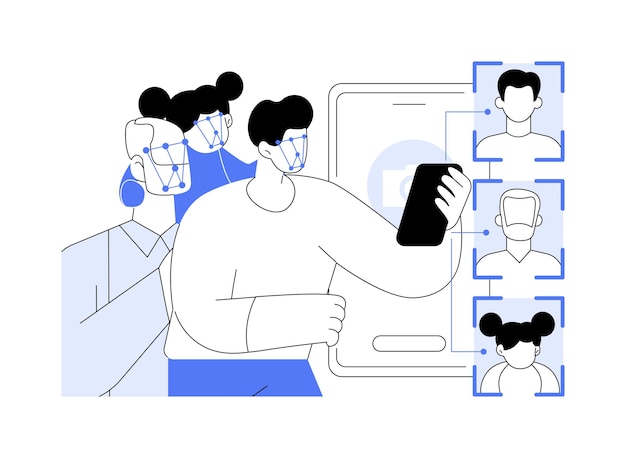 Reconocimiento de imágenes ilustraciones vectoriales de dibujos animados aislados grupo de personas posando cara fotografiada