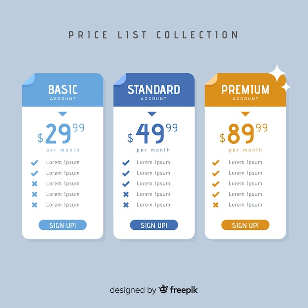 Recopilación de la lista de precios fijos
