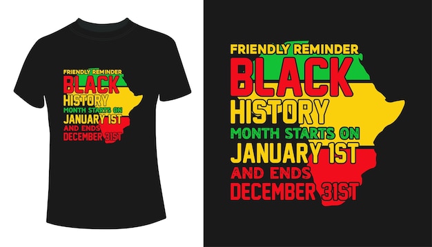 Vector recordatorio amistoso el mes de la historia negra comienza el 1 de enero y finaliza el 31 de diciembre diseño de camiseta