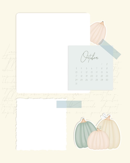 Recordatorios calendario beige Octubre 2022 collage vintage para notas recordatorio para hacer lista scrapbooking