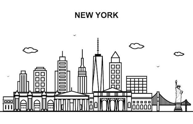 Recorrido por la ciudad de nueva york cityscape skyline line outline