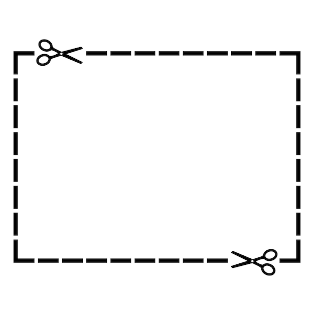 Recorta la forma del rectángulo del cupón con unas tijeras Ilustración vectorial