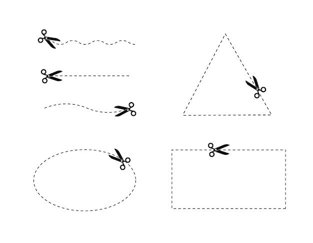 Recortar cupón con tijeras Conjunto de icono de cupón de descuento Bordes de cupón Línea punteada y tijeras