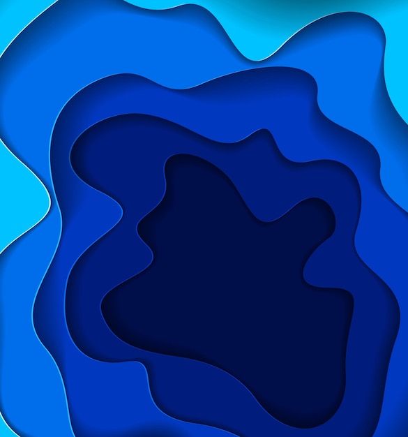 Recorte de papel azul abstracto formas curvas en capas, ilustración vectorial en estilo de corte de papel. diseño para tarjetas de visita, presentaciones, volantes o carteles.