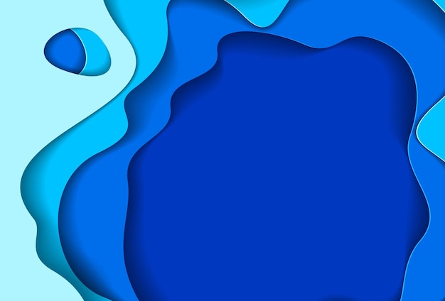 Recorte de papel azul abstracto formas curvas en capas, ilustración vectorial en estilo de corte de papel. diseño para tarjetas de visita, presentaciones, volantes o carteles.