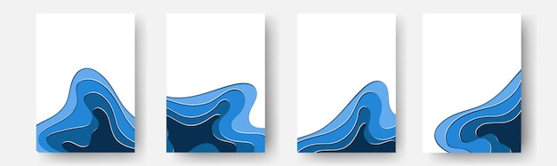 Recorte de papel azul de tamaño A4 y juego de pancartas blancas.