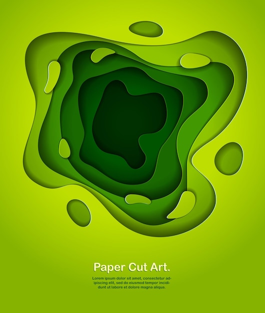 Recorte de papel verde abstracto formas curvas en capas, ilustración vectorial en estilo de corte de papel. diseño para tarjetas de visita, presentaciones, volantes o carteles.